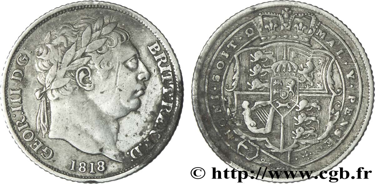 UNITED KINGDOM 6 Pence Georges III tête laurée / armes couronnées 1818  VF 