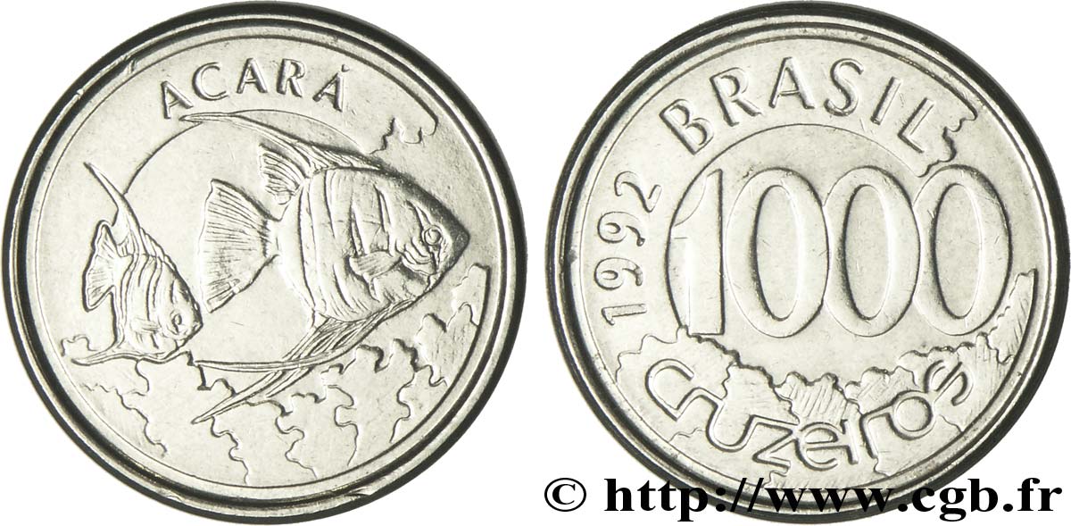 BRASIL 1000 Cruzeiros poissons 1992  SC 