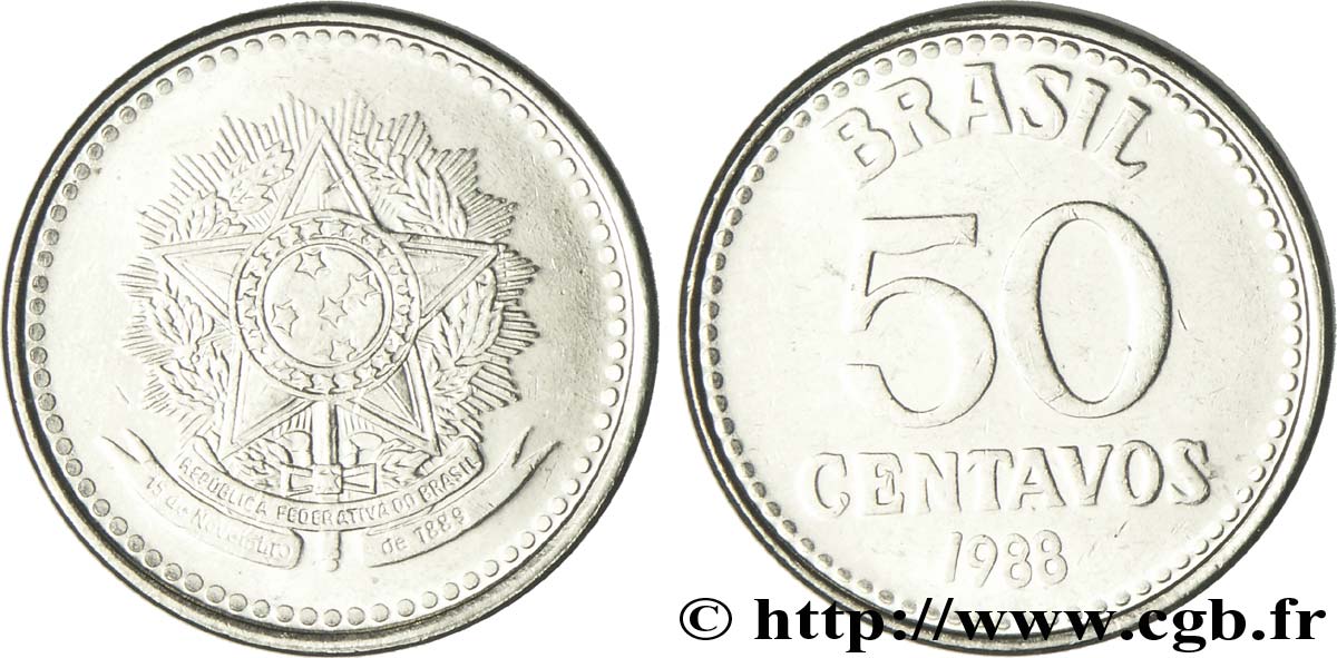 BRAZIL 50 Centavos emblème 1988  MS 