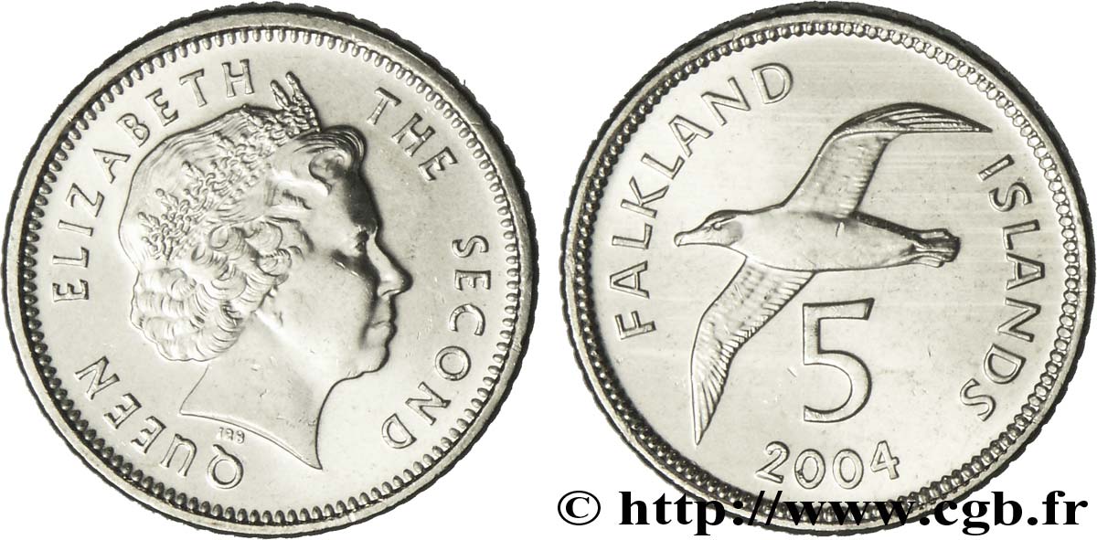 FALKLAND 5 Pence Elisabeth II / Albatros à sourcils noirs 2004  MS 