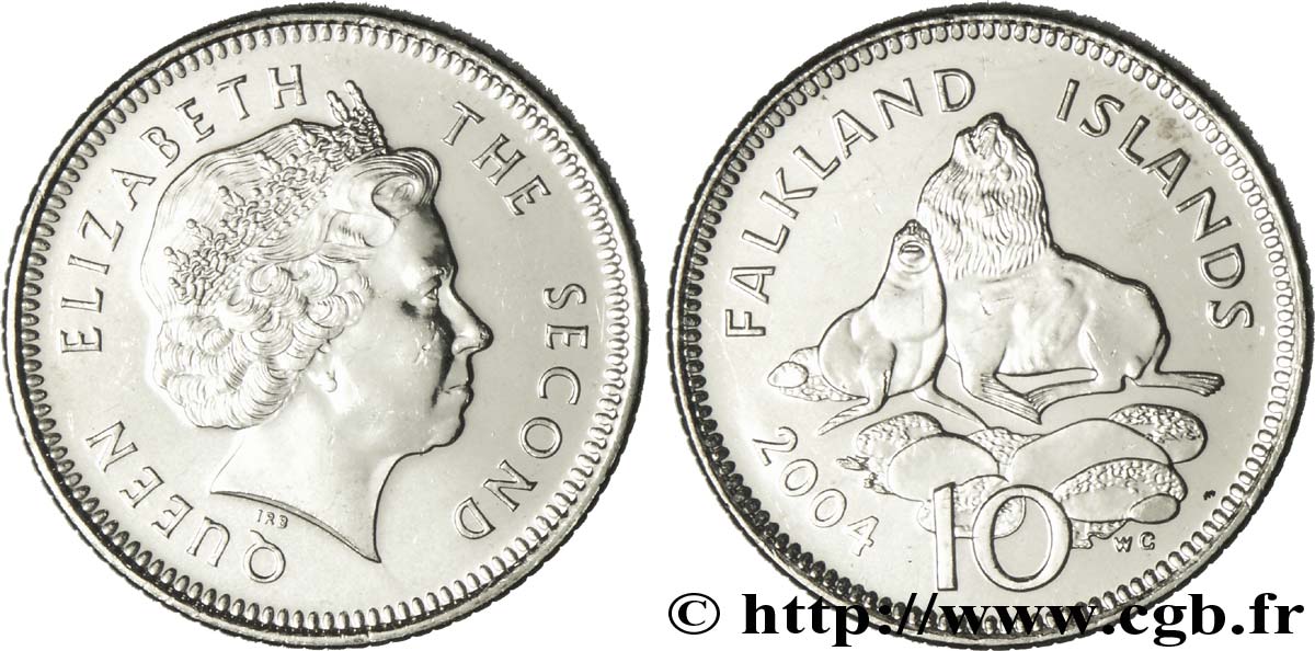 ISOLE FALKLAND 10 Pence Elisabeth II / Otaries à fourrure des Falklands 2004  MS 