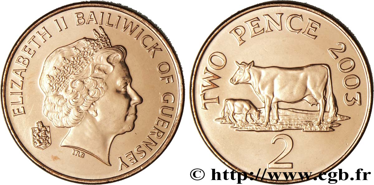 GUERNSEY 2 Pence Elisabeth II / vaches 2003  MS 