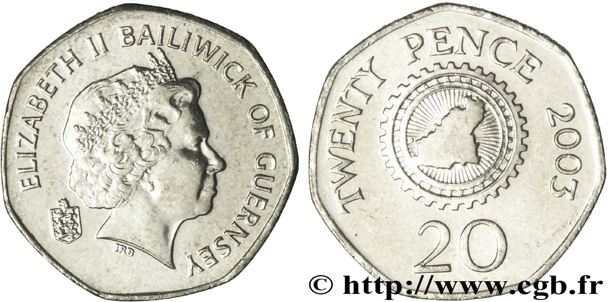 GUERNESEY 20 Pence Elisabeth II / carte de l’île 2003  SPL 