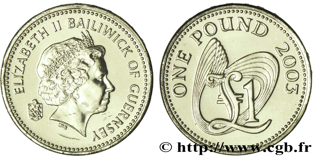 GUERNSEY 1 Pound (Livre) Elisabeth II variété tranche A 2003  fST 