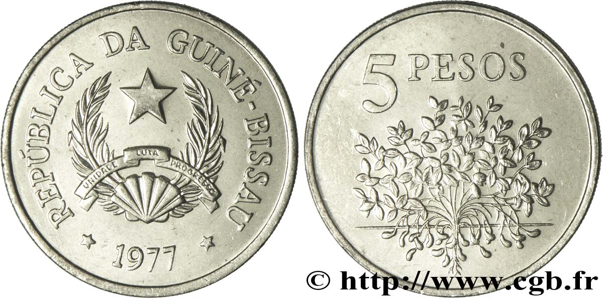 GUINÉE BISSAU 5 Pesos emblème 1977  SPL 