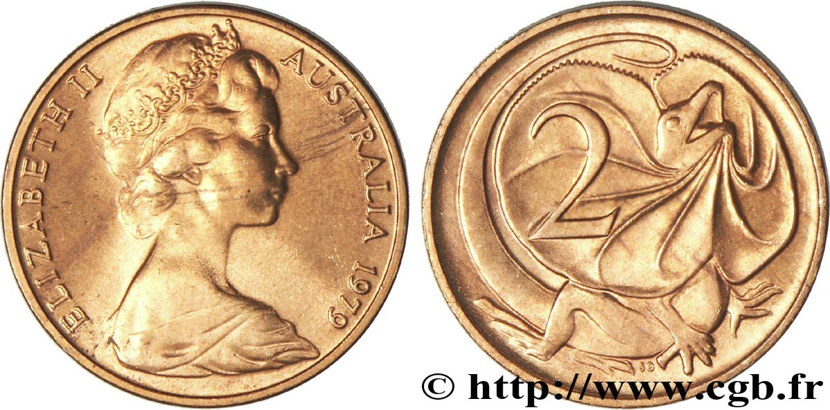 AUSTRALIA 2 Cents Elisabeth II / lézard australien (dragon d’Australie) 1979  MS 