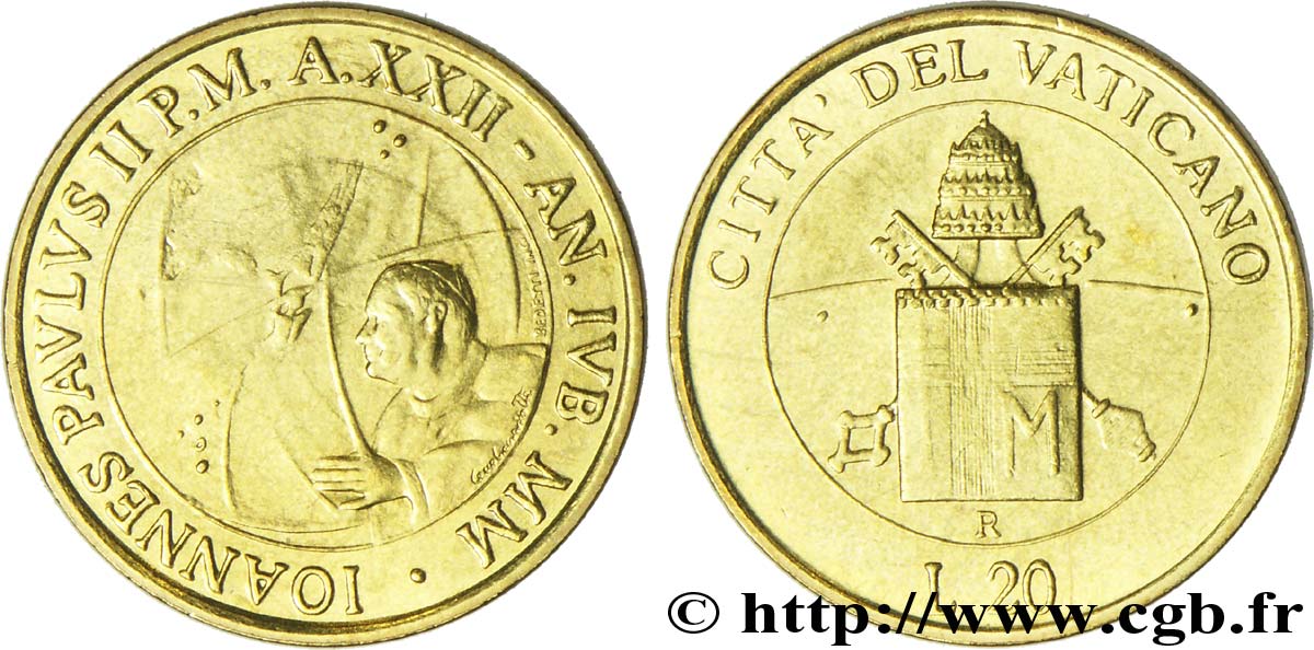 VATICAN AND PAPAL STATES 20 Lire Jean Paul II armes 2000  MS 