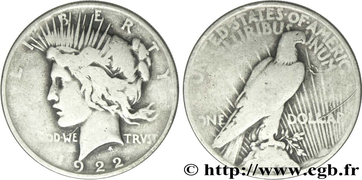 ÉTATS-UNIS D AMÉRIQUE 1 Dollar Peace 1922 Philadelphie TB 