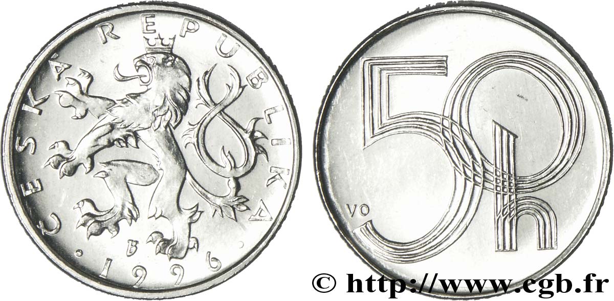 CZECH REPUBLIC 50 Haleru lion tchèque / feuille 1996 Jablonec nad Nisou MS 