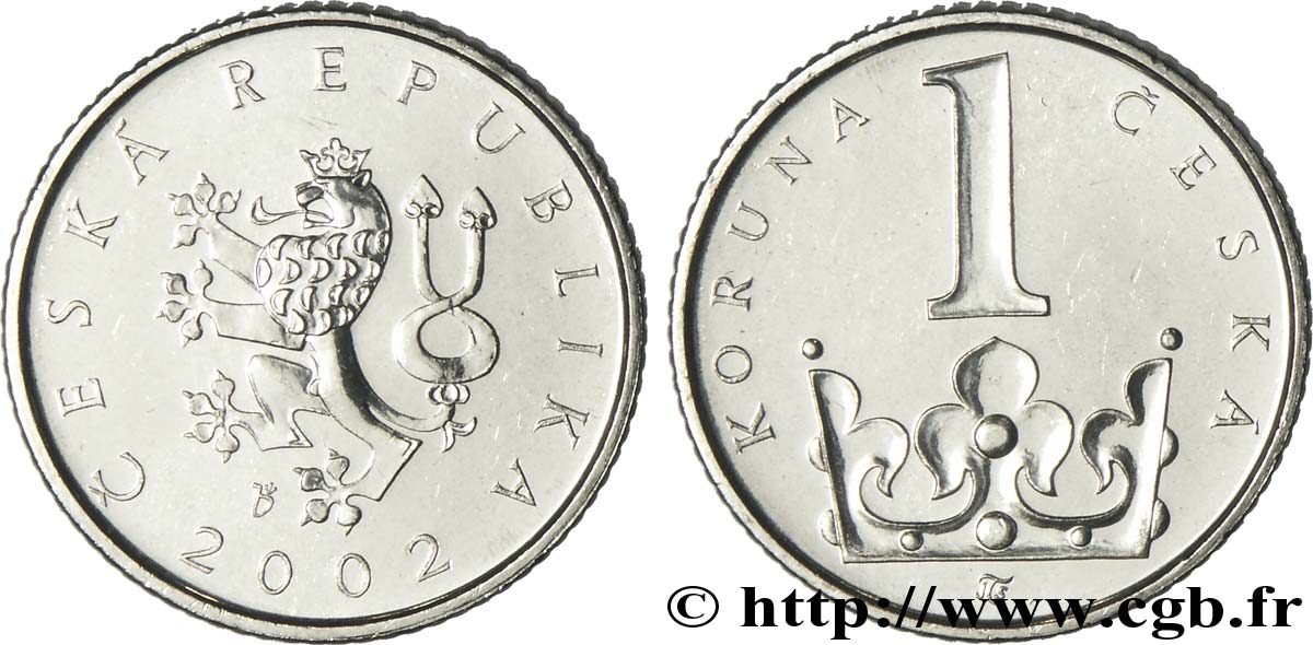 CZECH REPUBLIC 1 Koruna lion tchèque / couronne de St Wenceslas 2002 Jablonec nad Nisou MS 