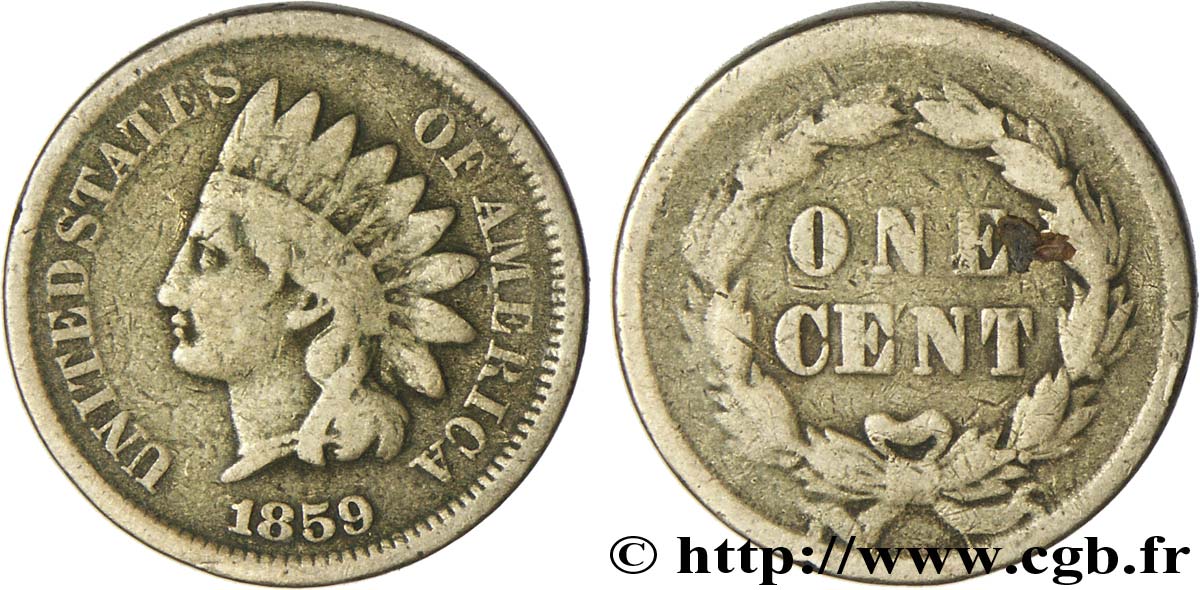 ESTADOS UNIDOS DE AMÉRICA 1 Cent tête d’indien 1859 Philadelphie BC 