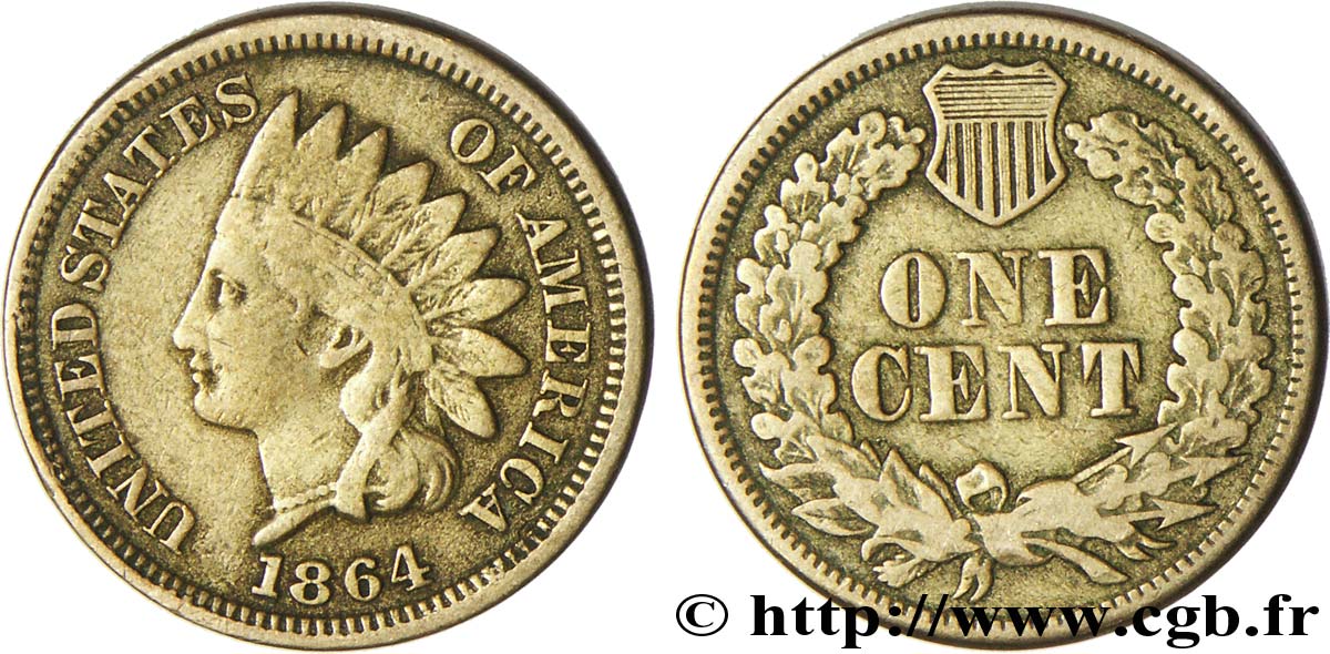 UNITED STATES OF AMERICA 1 Cent tête d’indien 2e type 1864  XF 