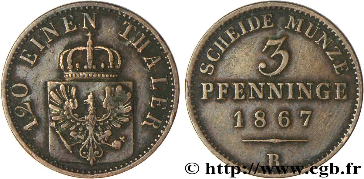 GERMANY - PRUSSIA 3 Pfenninge Royaume de Prusse écu à l’aigle 1867 Hanovre - B XF 
