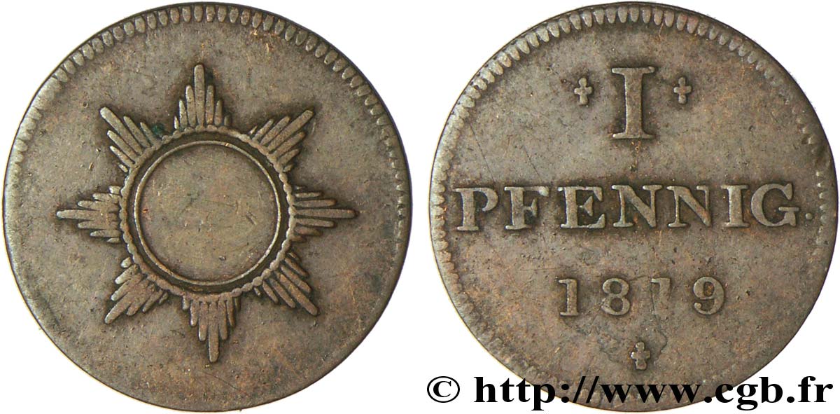 GERMANY - FREE CITY OF FRANKFURT 1 Pfennig Francfort monnaie de nécessité 1819  XF 