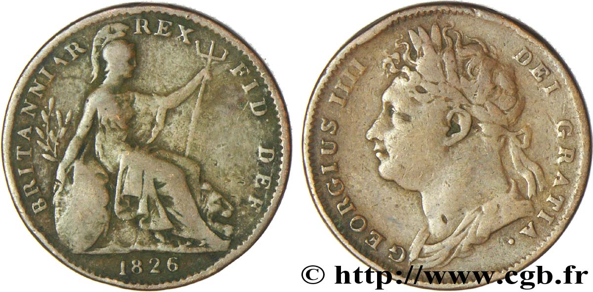 REGNO UNITO 1 Farthing Georges IV tête laurée / Albion 1826  MB 