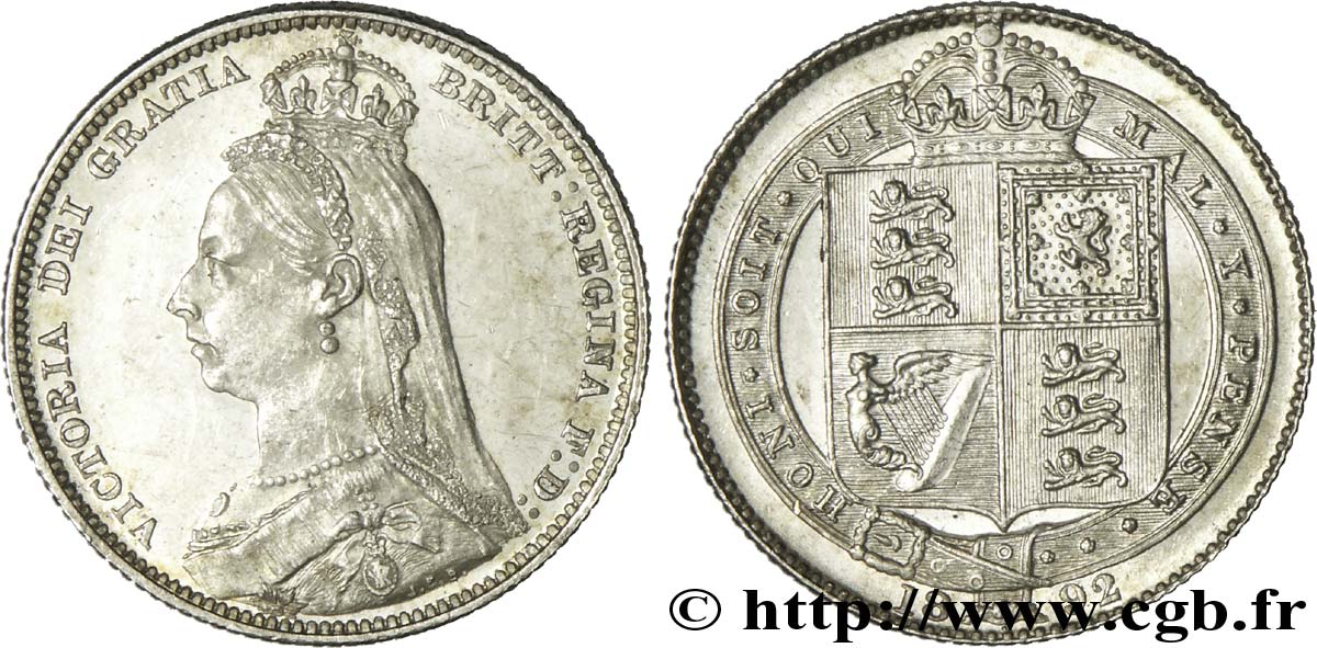 UNITED KINGDOM 1 Shilling Victoria buste large du jubilé 1892  AU 