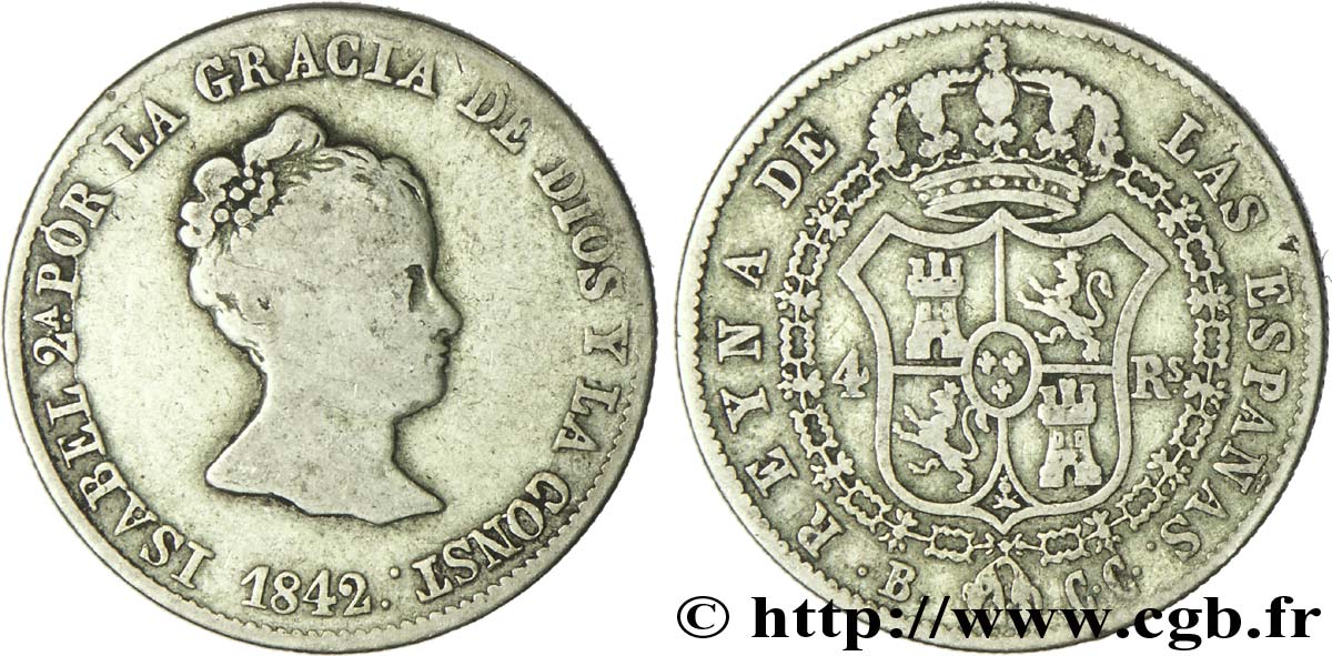 SPANIEN 4 Reales  Isabelle II  1842 Madrid S 