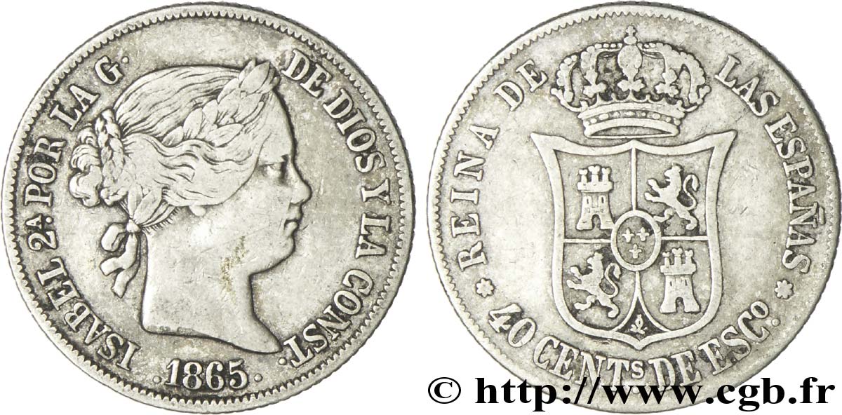 SPANIEN 40 Centimos Isabelle II  1865 Madrid SS 