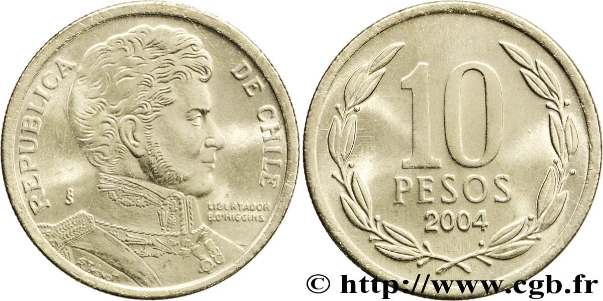 CHILE
 10 Pesos Bernardo O’Higgins 2004 Santiago - S° fST 