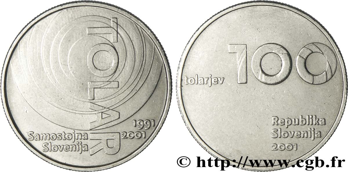 ESLOVENIA 100 Tolarjev 10e anniversaire de la Slovénie et du Tolar 2001  EBC 
