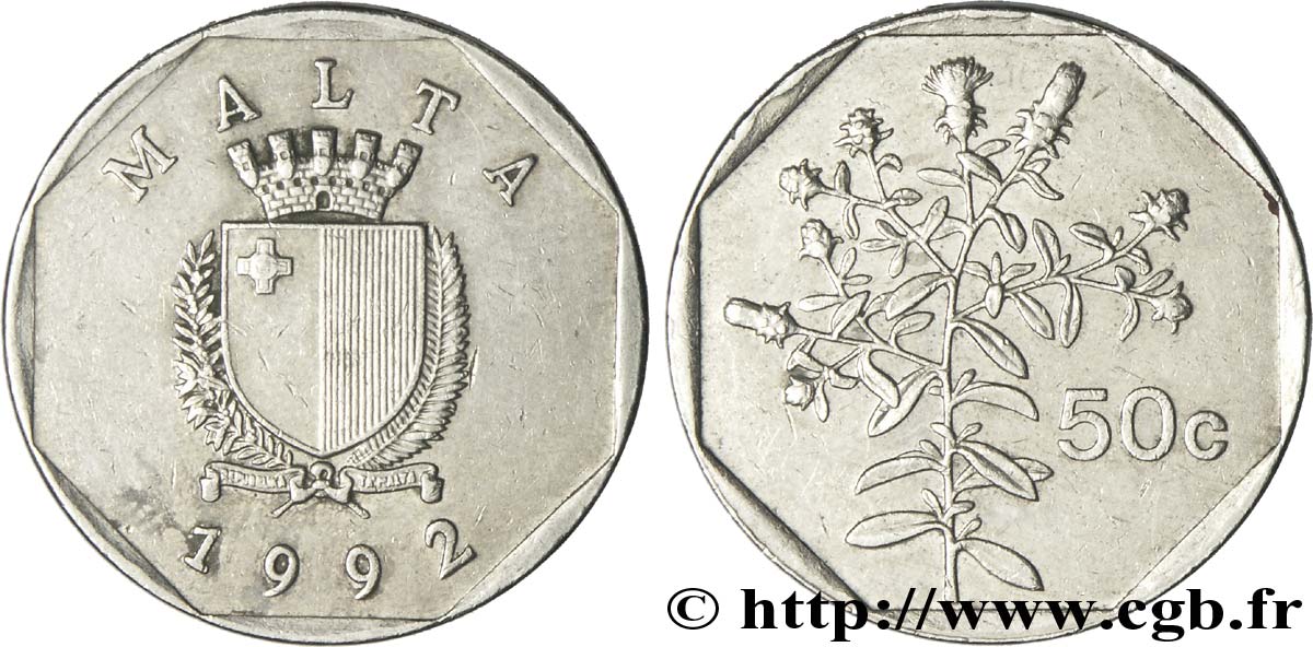 MALTA 50 Cents emblème / tulliera 1992  EBC 