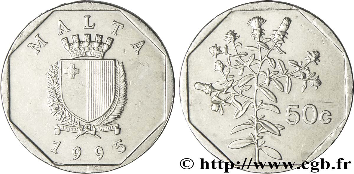 MALTA 50 Cents emblème / tulliera 1995  EBC 