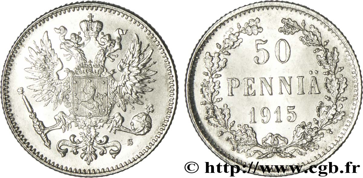 FINLAND 50 Pennia aigle bicéphale 1915 Helsinki MS 