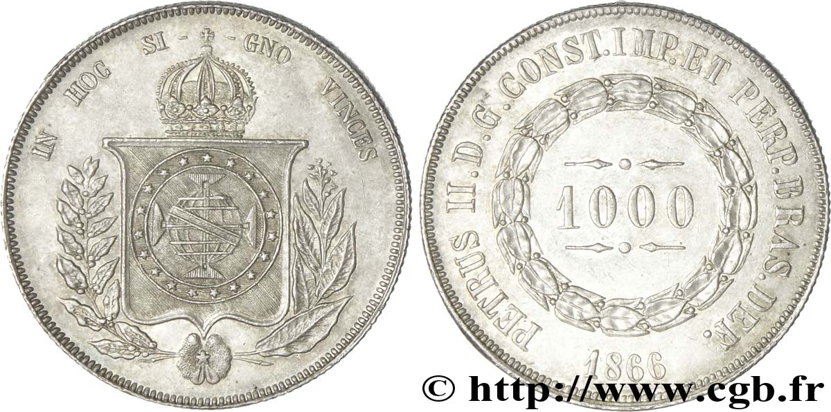 BRASIL 1000 Reis Empereur Pierre II 1866  EBC 