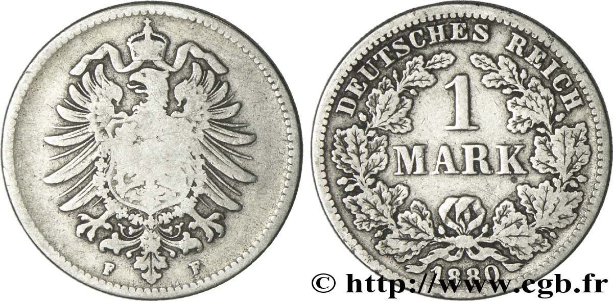 DEUTSCHLAND 1 Mark Empire aigle impérial 1880 Stuttgart - F S 