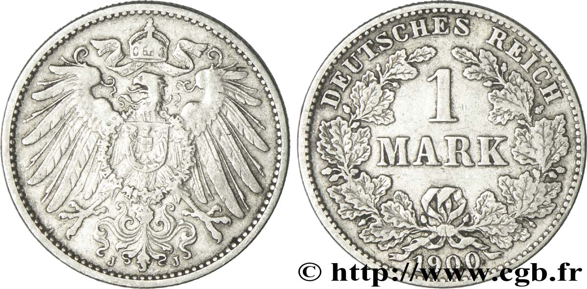 ALEMANIA 1 Mark Empire aigle impérial 2e type 1900 Hambourg - J MBC 
