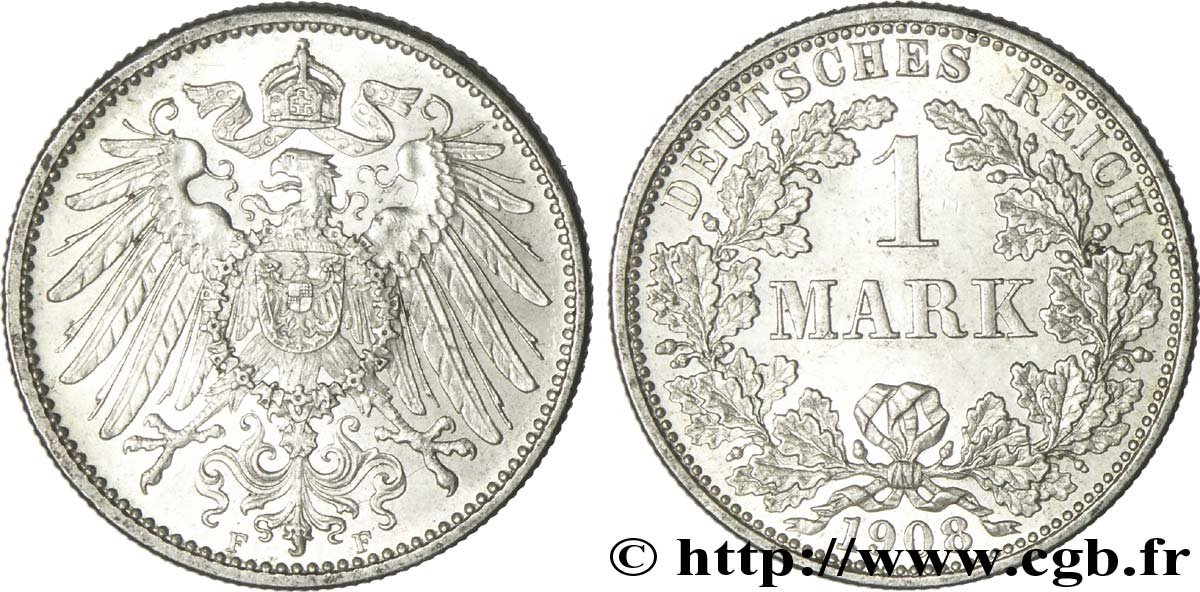 DEUTSCHLAND 1 Mark Empire aigle impérial 2e type 1908 Stuttgart - F fST 