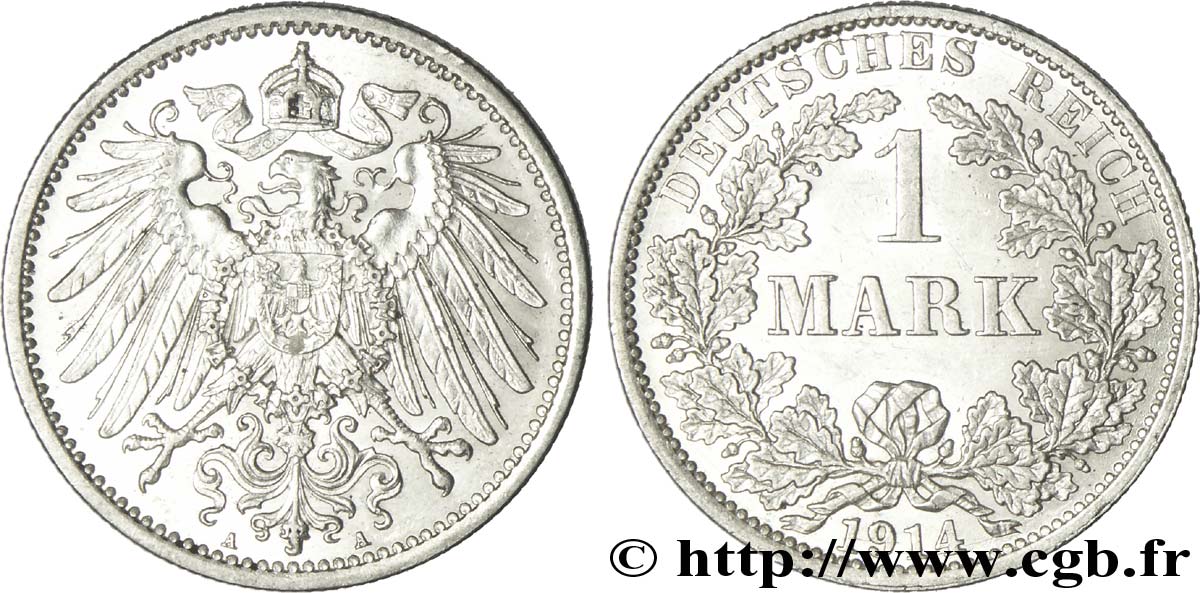 ALEMANIA 1 Mark Empire aigle impérial 2e type 1914 Berlin SC 