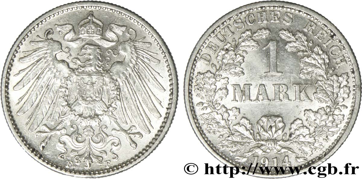 ALEMANIA 1 Mark Empire aigle impérial 2e type 1914 Stuttgart - F EBC 
