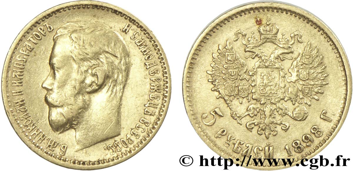 RUSSLAND 5 Roubles Tsar Nicolas II / aigle impérial 1898 Saint-Petersbourg VZ 
