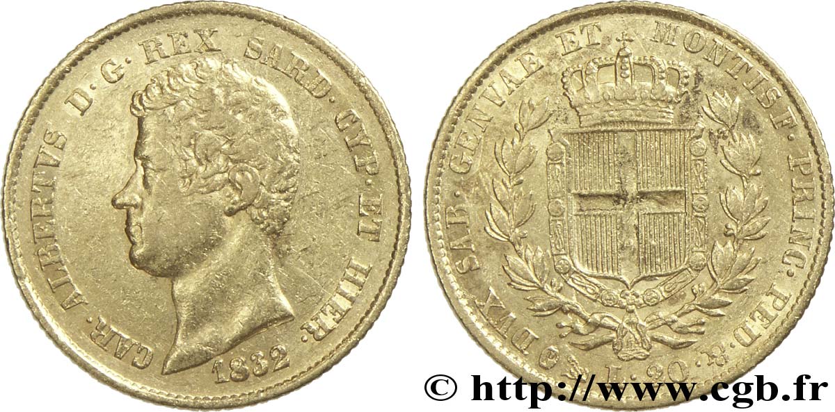 ITALIEN - KÖNIGREICH SARDINIEN 20 Lire Charles-Albert roi de Sardaigne 1832 Gênes SS 