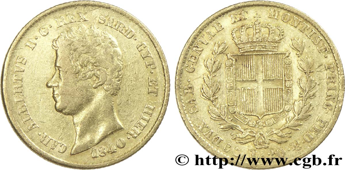 ITALIA - REGNO DE SARDINIA 20 Lire Charles-Albert roi de Sardaigne 1840 Gênes BB 