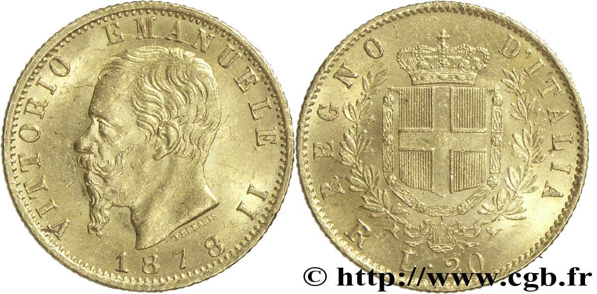 ITALY 20 Lire Victor Emmanuel II 1878 Rome - R AU 
