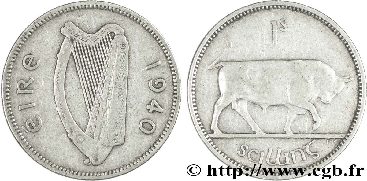 IRLANDA 1 Shilling harpe / taureau 1940  BC 