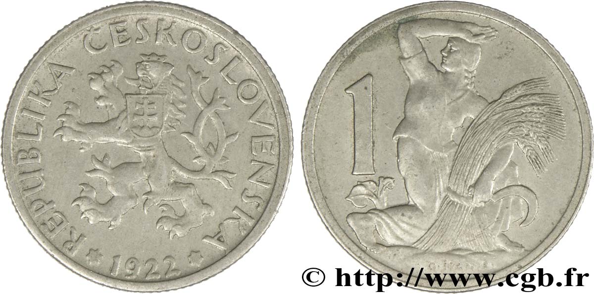 CECOSLOVACCHIA 1 Koruna lion / moissonneuse 1922  SPL 