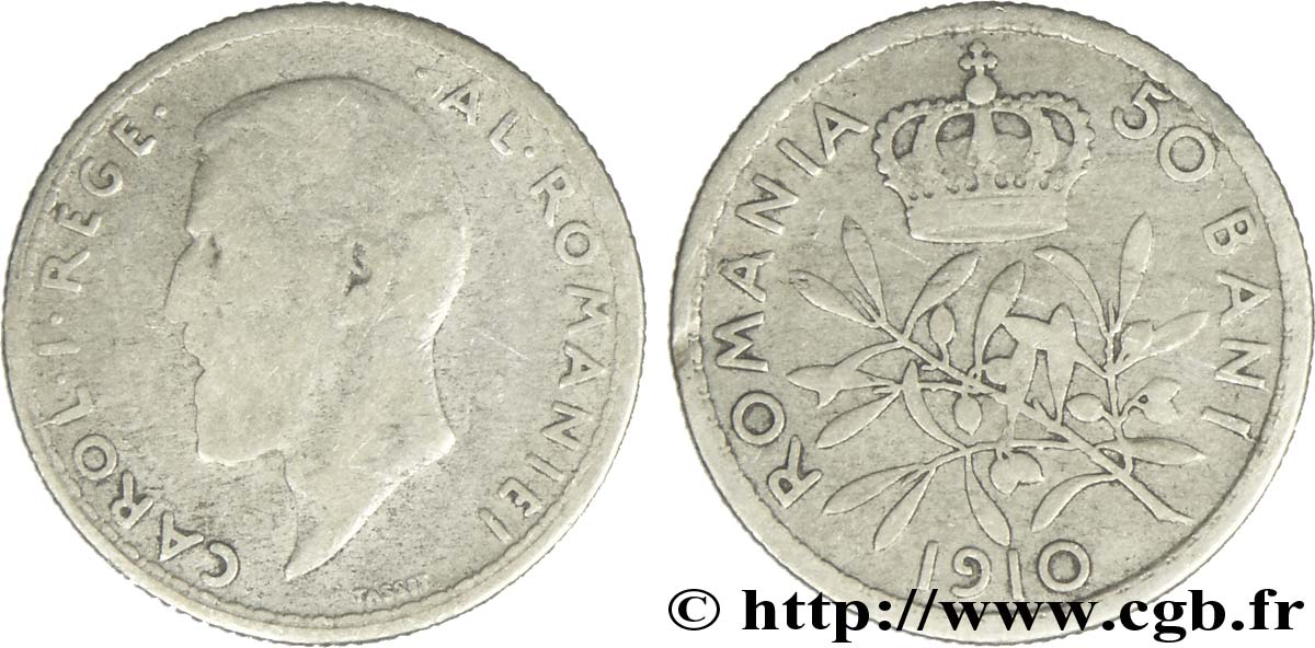 ROMANIA 50 Bani Charles Ier 1910  VF 