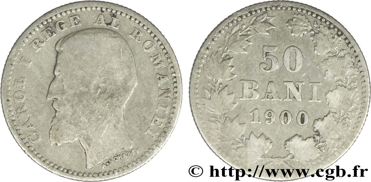 ROMANIA 50 Bani Charles Ier 1900  VF 
