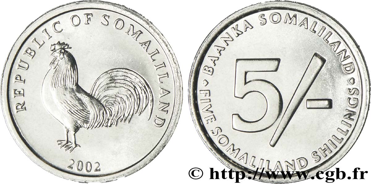 SOMALILAND 5 Shillings coq 2002  MS 
