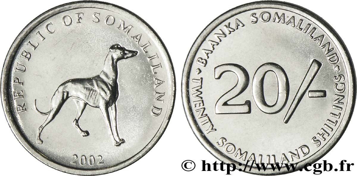 SOMALILAND 20 Shillings lévrier 2002  fST 