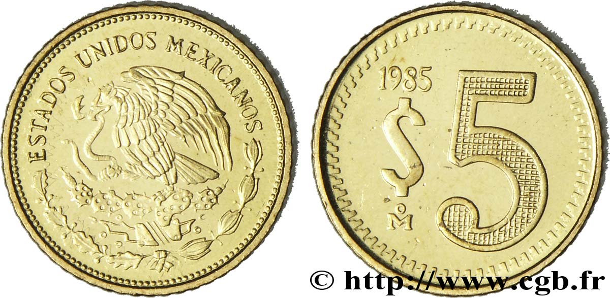MÉXICO 5 Pesos aigle mexicain 1985 Mexico SC 