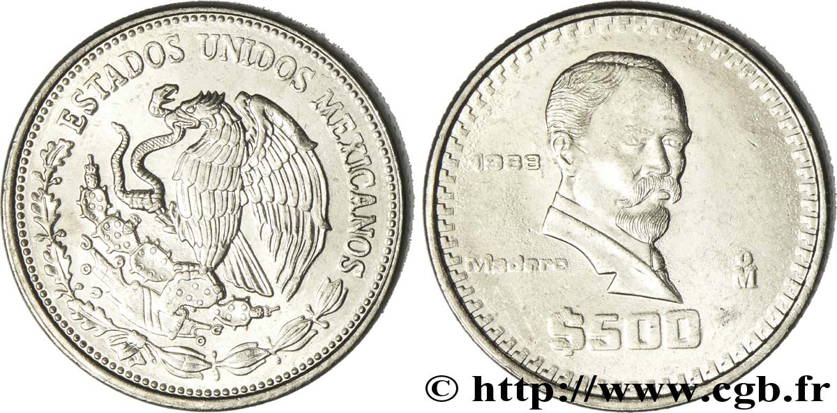 MEXIKO 500 Pesos Francisco Madero 1988 Mexico fST 