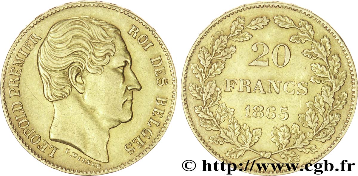 BELGIO 20 Francs Léopold Ier 1865 Bruxelles q.SPL 