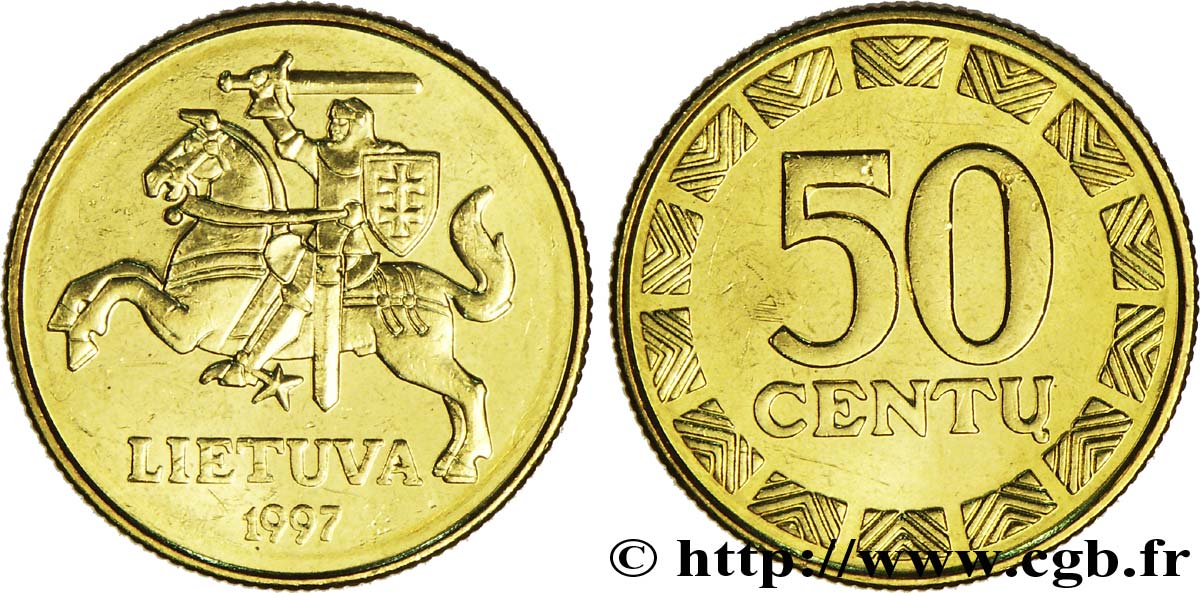 LITHUANIA 50 Centu chevalier Vitis 1997  MS 