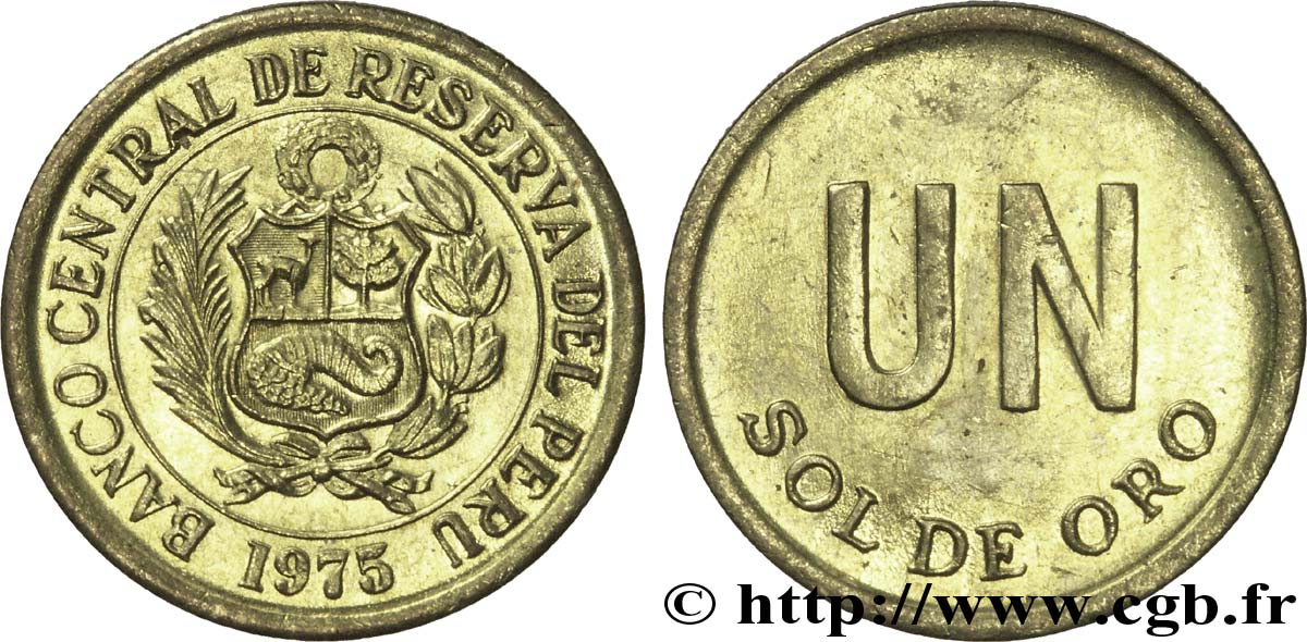 PERU 1 Sol de Oro emblème 1975 Lima fST 