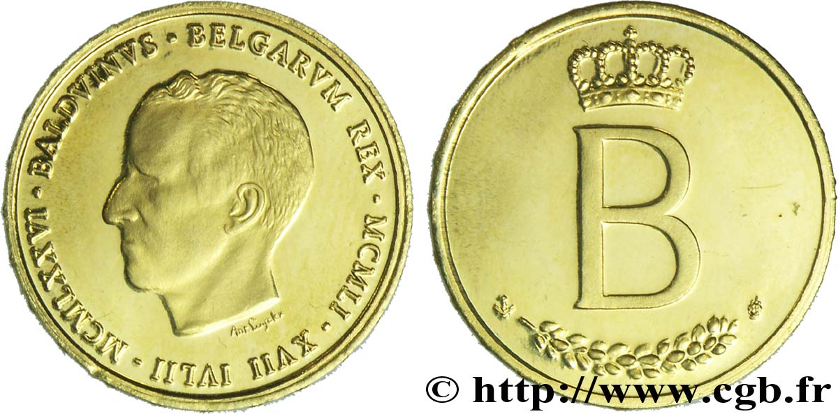 BELGIEN Module de 20 Francs Or, 25e anniversaire de règne de Baudouin Ier / B couronné, légende en latin 1976 Bruxelles fST63 