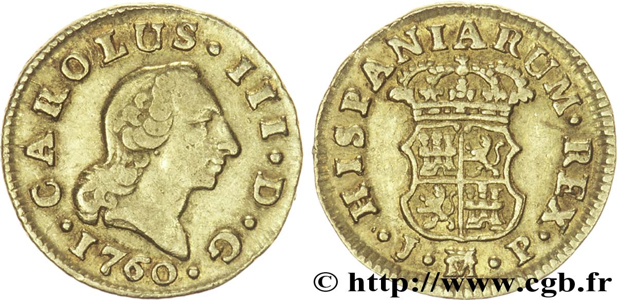 SPAIN 1/2 Escudo Charles III 1760 Madrid VF 